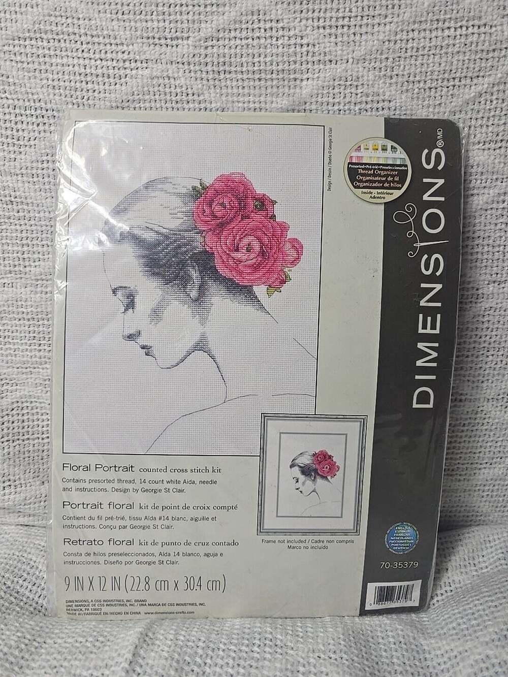 Dimensions Counted Cross Stitch Kit Floral Portrait 9x12 Woman Floral